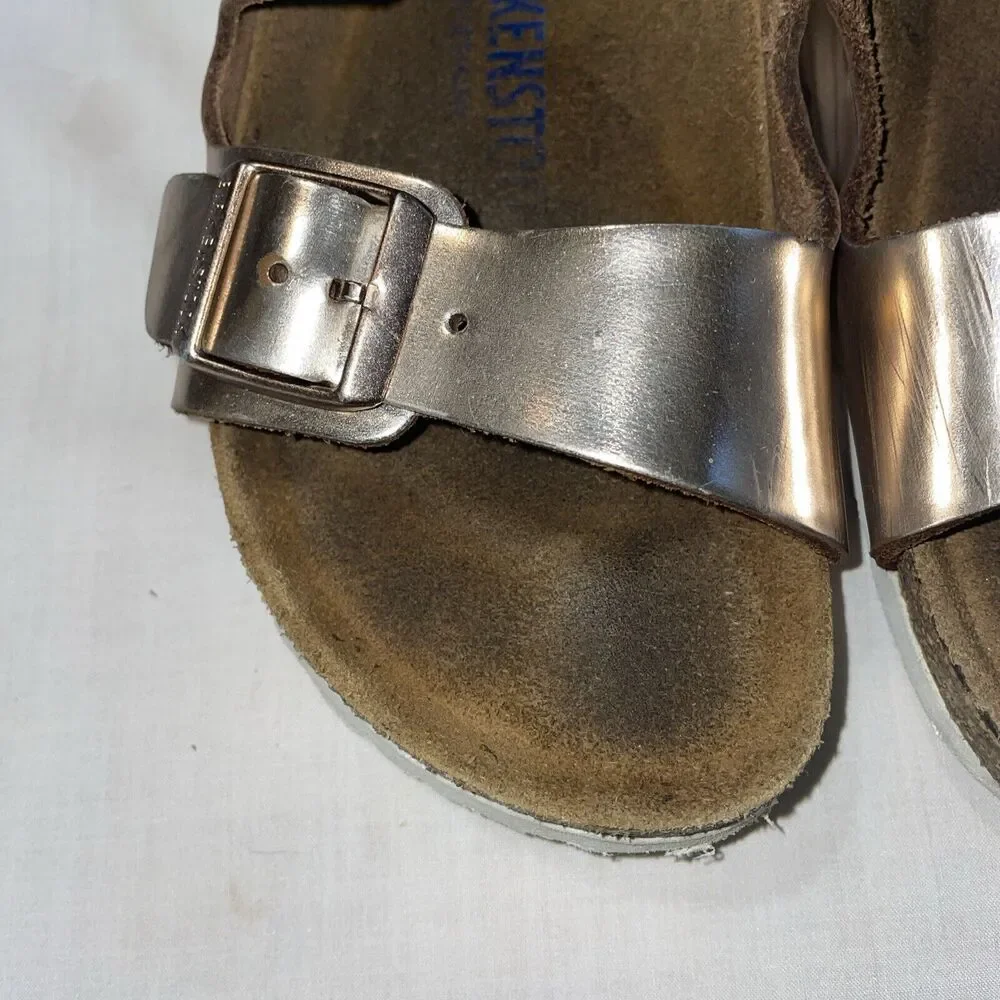 Birkenstocks Womens Footbed Sandals Size 5 M Pink Leather Buckle Cross Straps